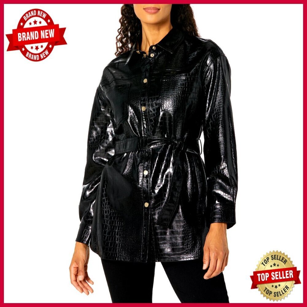 Faux Leather Quilted Belted Blouson Jacket, Wool Blend, Long Sleeve